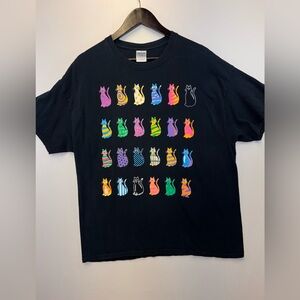 Cat Animation Short Sleeve Crew Neck T-Shirt unisex size XL neon colorful